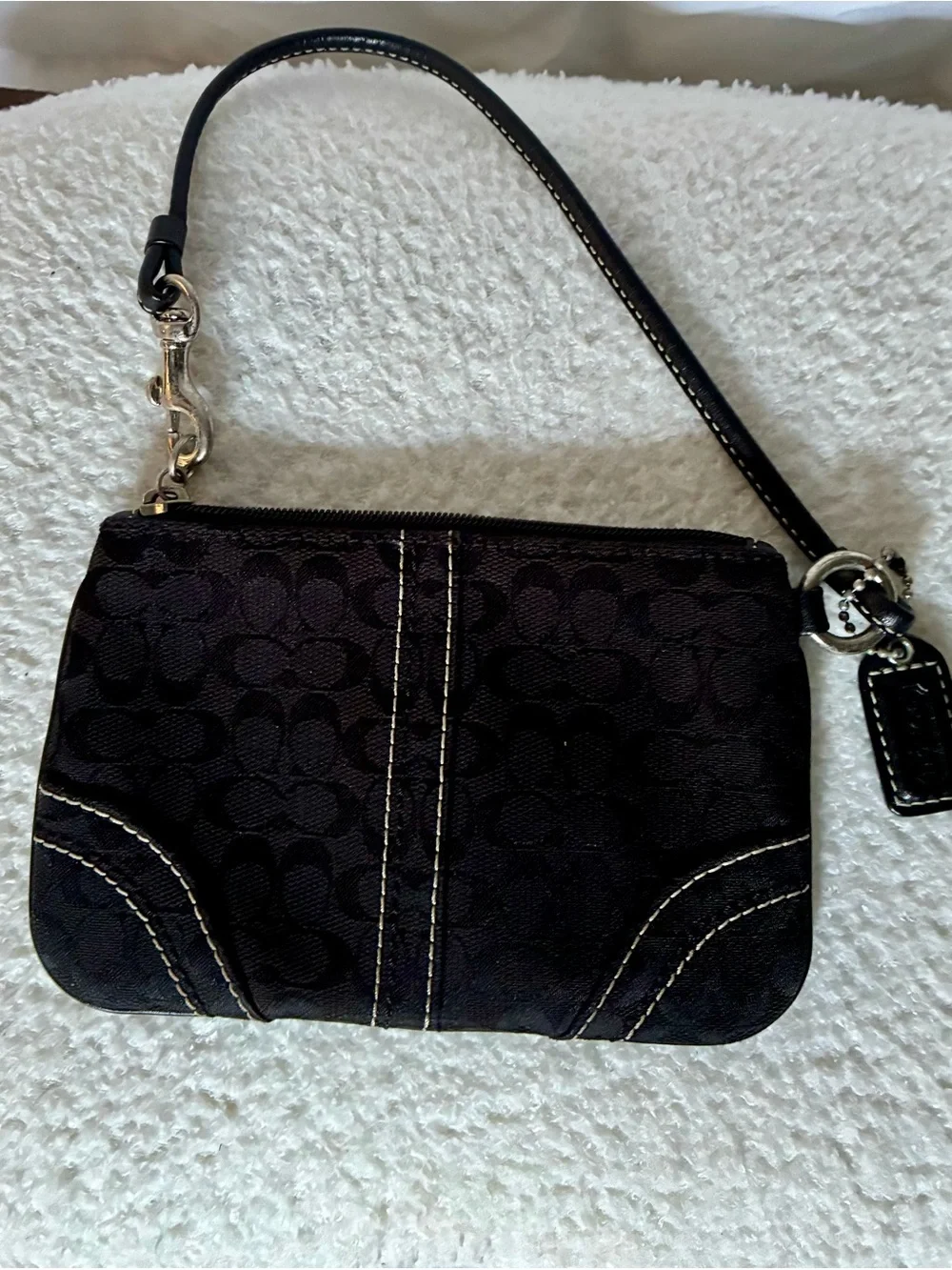 Coach Black Signature Canvas Wristlet with Contrast Stitching
